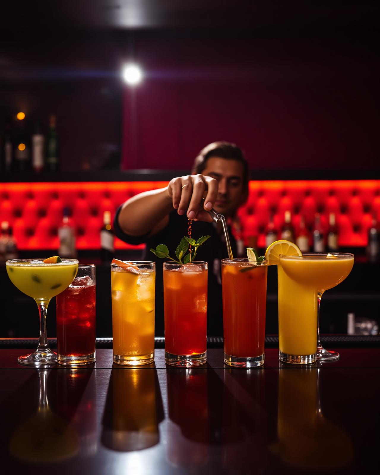 Bartender garniert frische Cocktails an der Bar